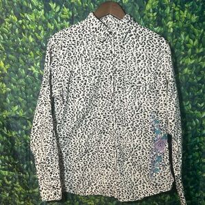 Leopard Print Button Down Shirt with Floral Detail